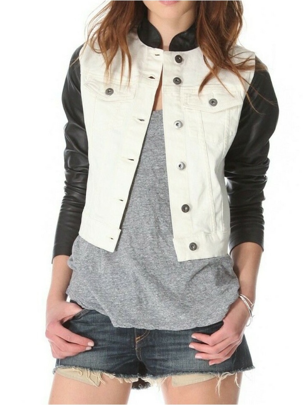 DL1961 Black and Cream Two-Tone Leather-Trim Jacket
